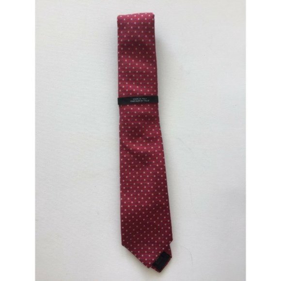 SAKS FIFTH AVENUE SILK NECK TIE RED WITH BLUE WHITE SQUARES NECKTIE - Picture 2 of 6